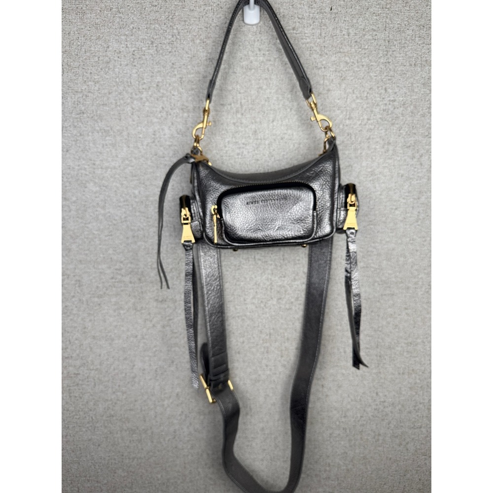 Aimee Kestenberg Away We Go Gunmetal Metallic Leather Mini Crossbody Shoulder